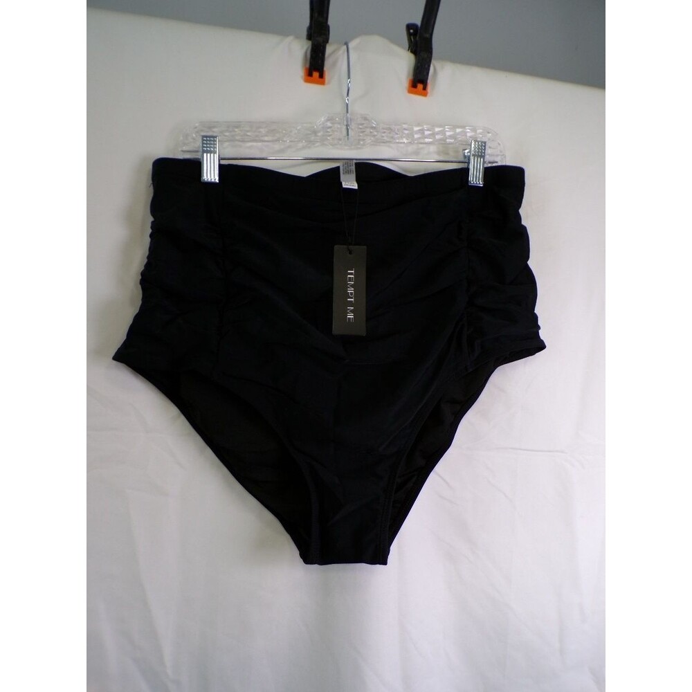 Tempt Me High Waisted Ruched Swim Bottoms K190908 BK 18W Black